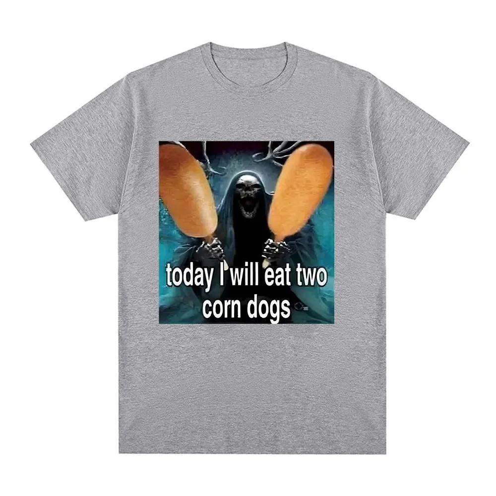 Today I Will Eat Two Corndogs Graphic T-Shirt Skeleton Meme Vintage Gothic Short Sleeve T-shirts Cotton Oversized T Shirts