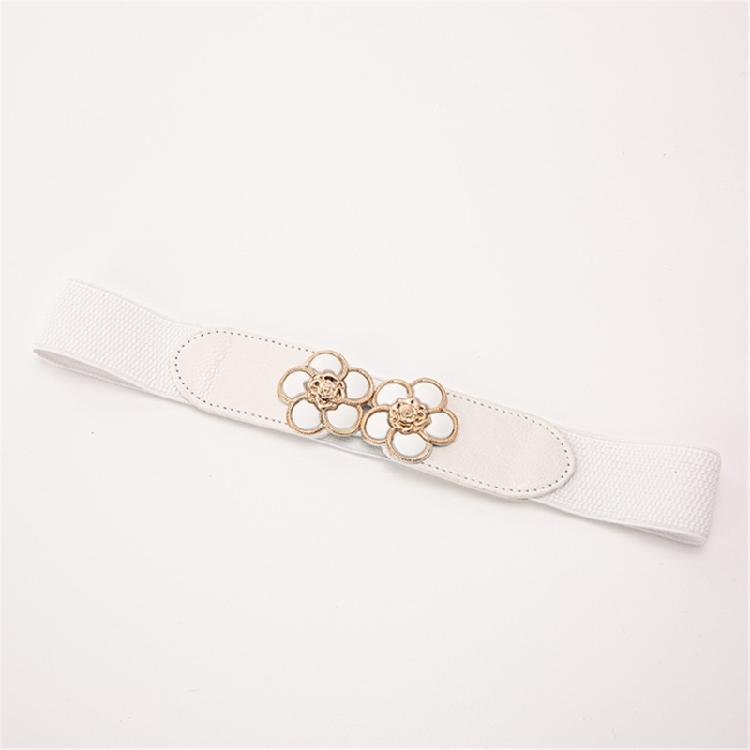 Stretch Waist Chain Oversized Flower Buckles PU Belt for Women Proms Stage and Club Party Casual Wear Elaborate Jewelry