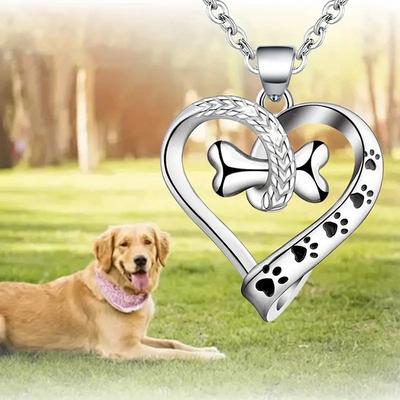 Cute Animal Dog Necklace Novel Pet Footprints Bone Heart Pendant Necklace Fancy Gifts Friends Trendy Jewelry for Women