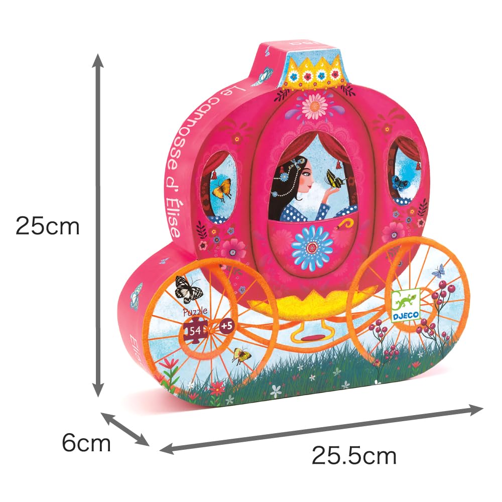 DJECO Silhouette Puzzle Elise Carriage, 36-Piece Jigsaw Puzzle, Montessori Le Carosse d'Elise, for Girls Ages 4, 5, and 6, Elementary School
