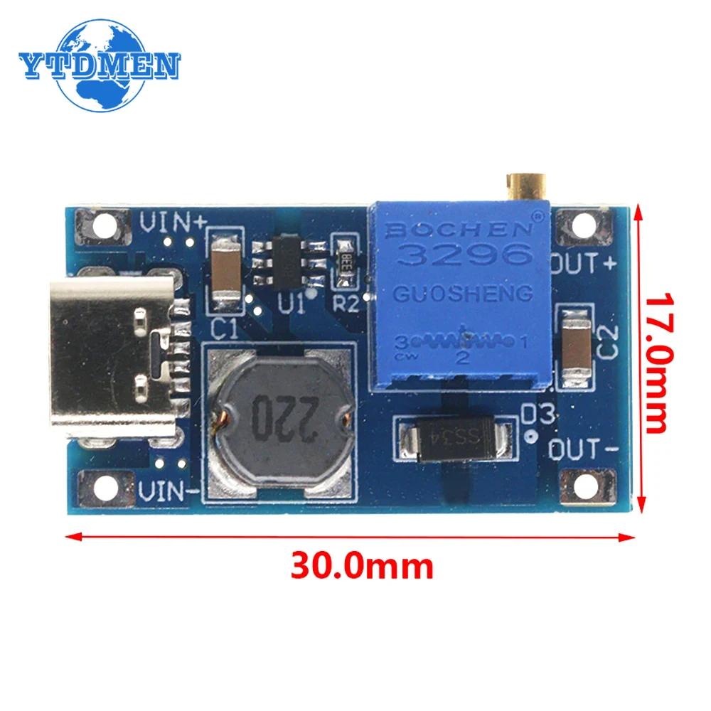 1PCS MT3608 DC-DC Boost Module Adjustable 2A Boost Plate Step Up Module 18650 with MICRO/Type-C USB 2V-24V To 5V 9V 12V 28V