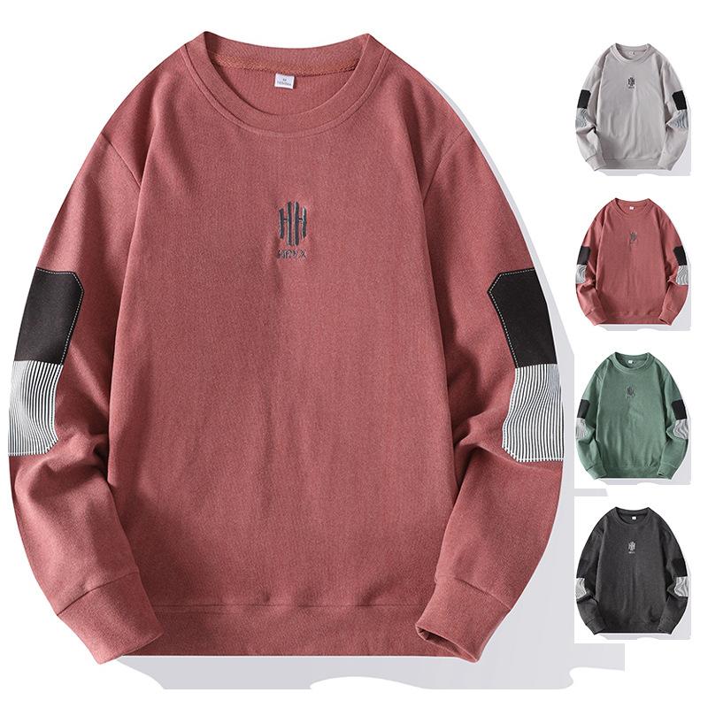 Double Striped German Velvet Men's Round Neck Warm Hoodie with Thick Velvet Base Men's T-shirt