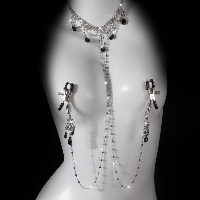 Luxury Rhinestone Milk Ring Breast Chain Women Sexy Spicy Metal Bead Chain Milk Clip Body Chain Adult Erotic Accessories