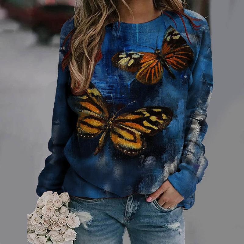 Tricouri pentru femei cu imprimeu cu pisici cu anime Pulover stil vintage din bumbac cu decolteu O Y2k cu mânecă lungă Îmbrăcăminte de damă Pulover de stradă supradimensionat