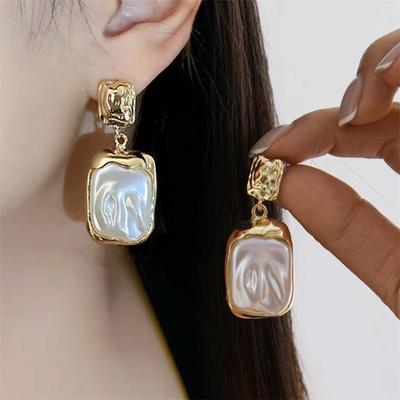 Boucles d'oreilles carrées tendance en perle d'imitation sans piercings clip d'oreille