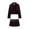 2024 Autumn Women's Velvet Suit Jacket & Belted Low-Rise Mini Skirt