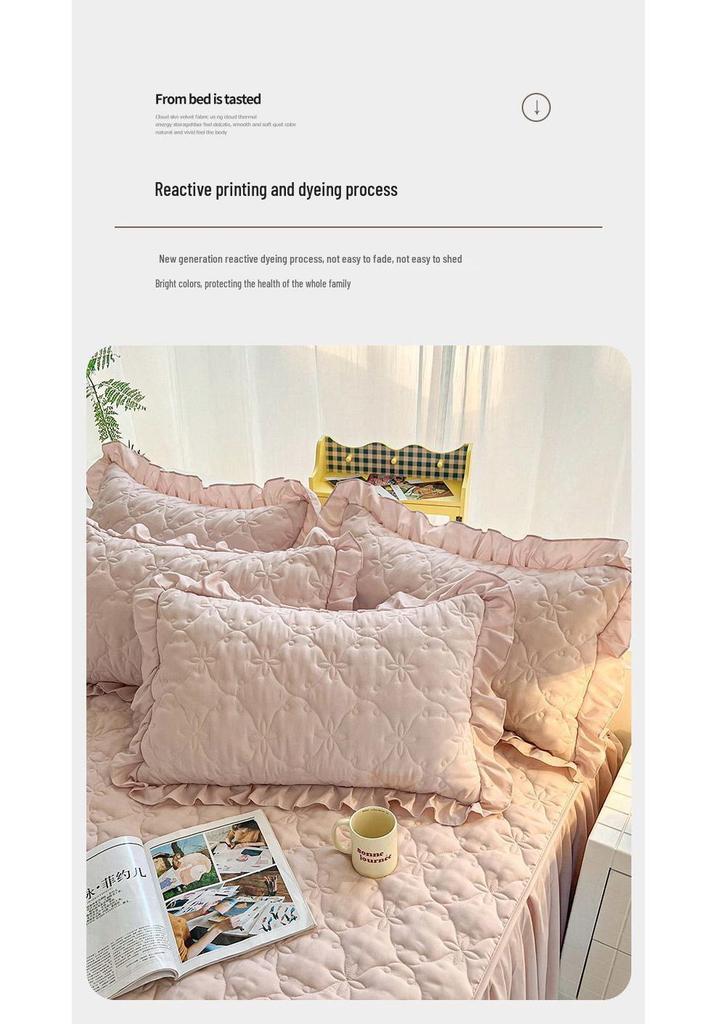 A-class Thick Quilted Bed Skirt - Winter Dustproof Non-Slip Bed Cover with Princess-Style Skirt Edge