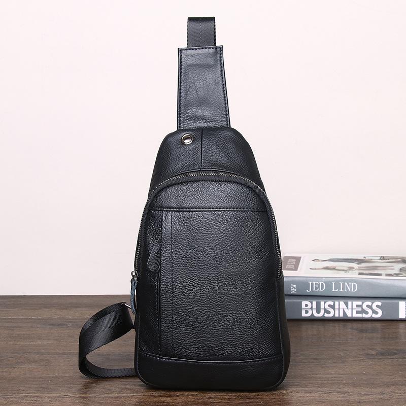 

Men S Genuine Leather Breast Bag, Casual Cowhide Oblique Span Small Bag, Summer Out Shoulder Bag, Large-Capacity Men S Chest Bag чёрный