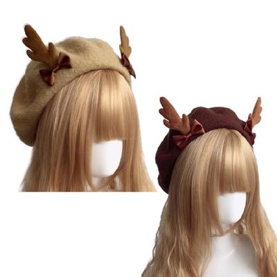 Sweet Cool Lolita Biscuits Beret Fashion Cute Lolita Antler Beret Cap Lady Party