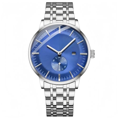 

Men s Waterproof Quartz Watch with Stainless Steel Strap and Date Display (Blue)