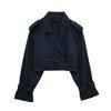 Women Fashion Belt Cropped Trench Jacket Vintage Notched Neck Long Sleeve Female Chic Lady Coat Outfits