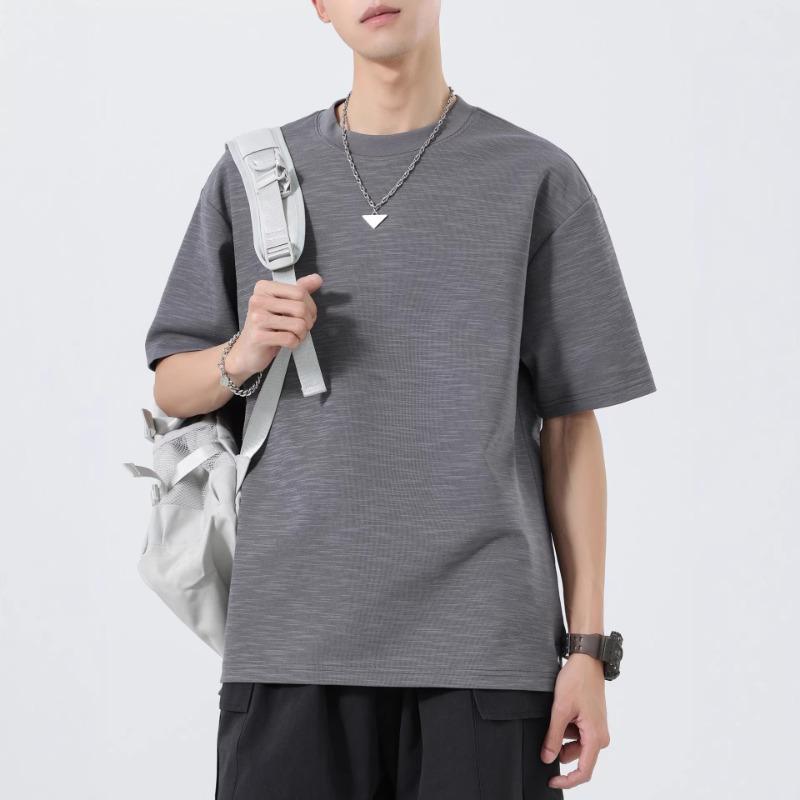 Men Solid Texture Crew Neck T Shirt Short Sleeve Loose Casual Minimal Daily Street Summer Basic Plain Top