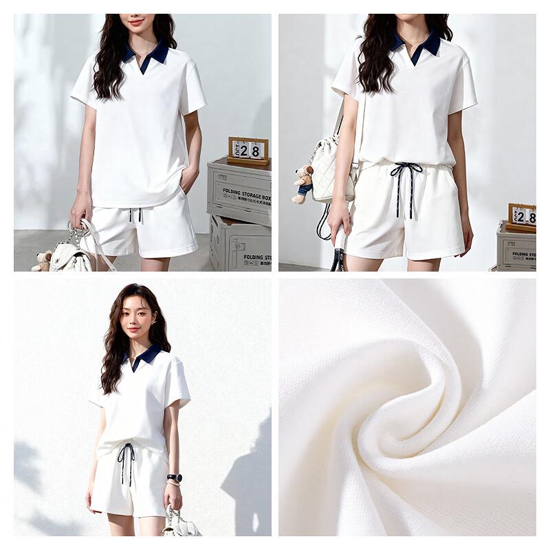 Damen Polokragen Color-Block T-Shirt & Shorts Set