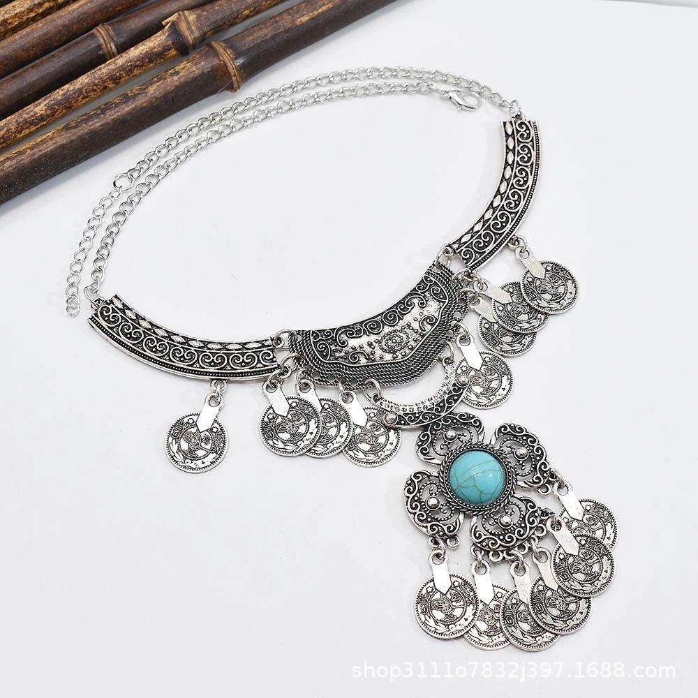 Vintage Collar Metal Engraved, Alloy, Fringed Pendant Necklace