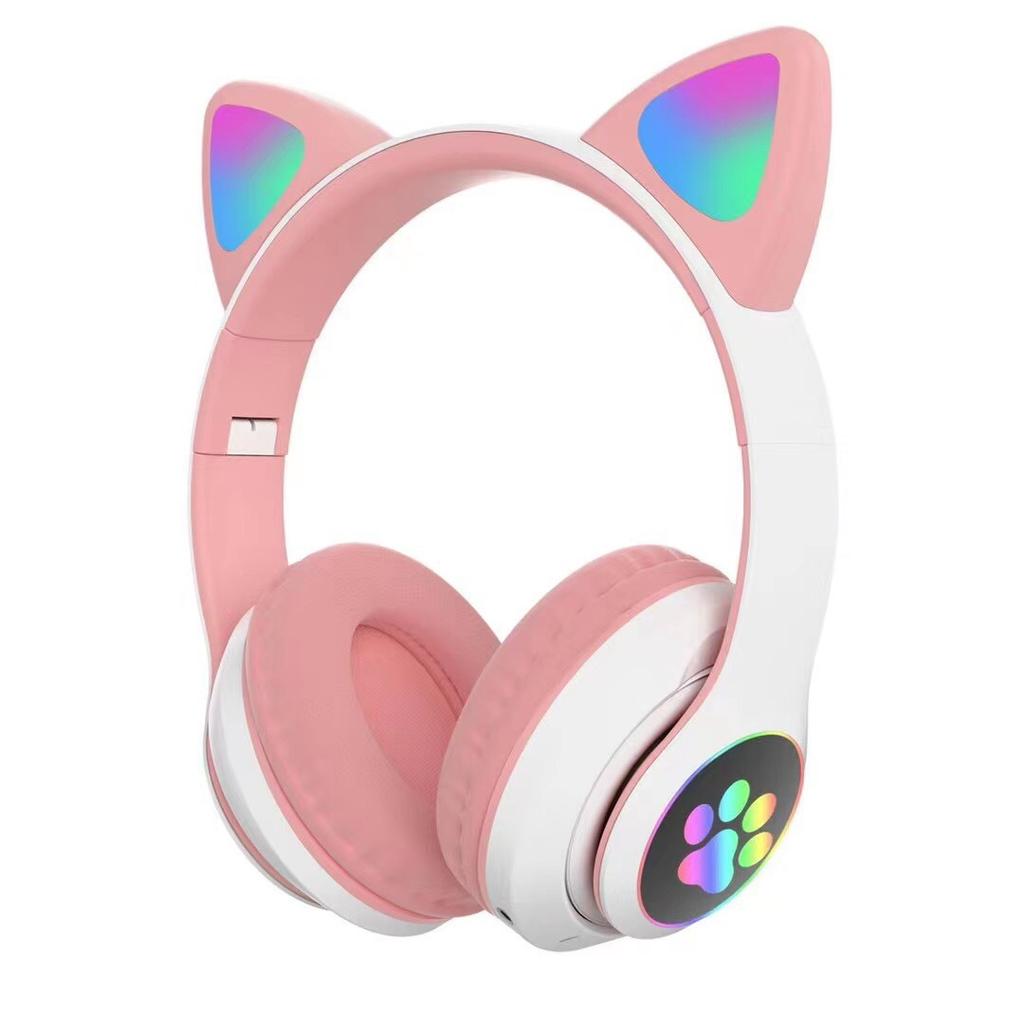 Cute Cat Ears Luminous Bluetooth Headset Folding Card Headset Wireless Headset