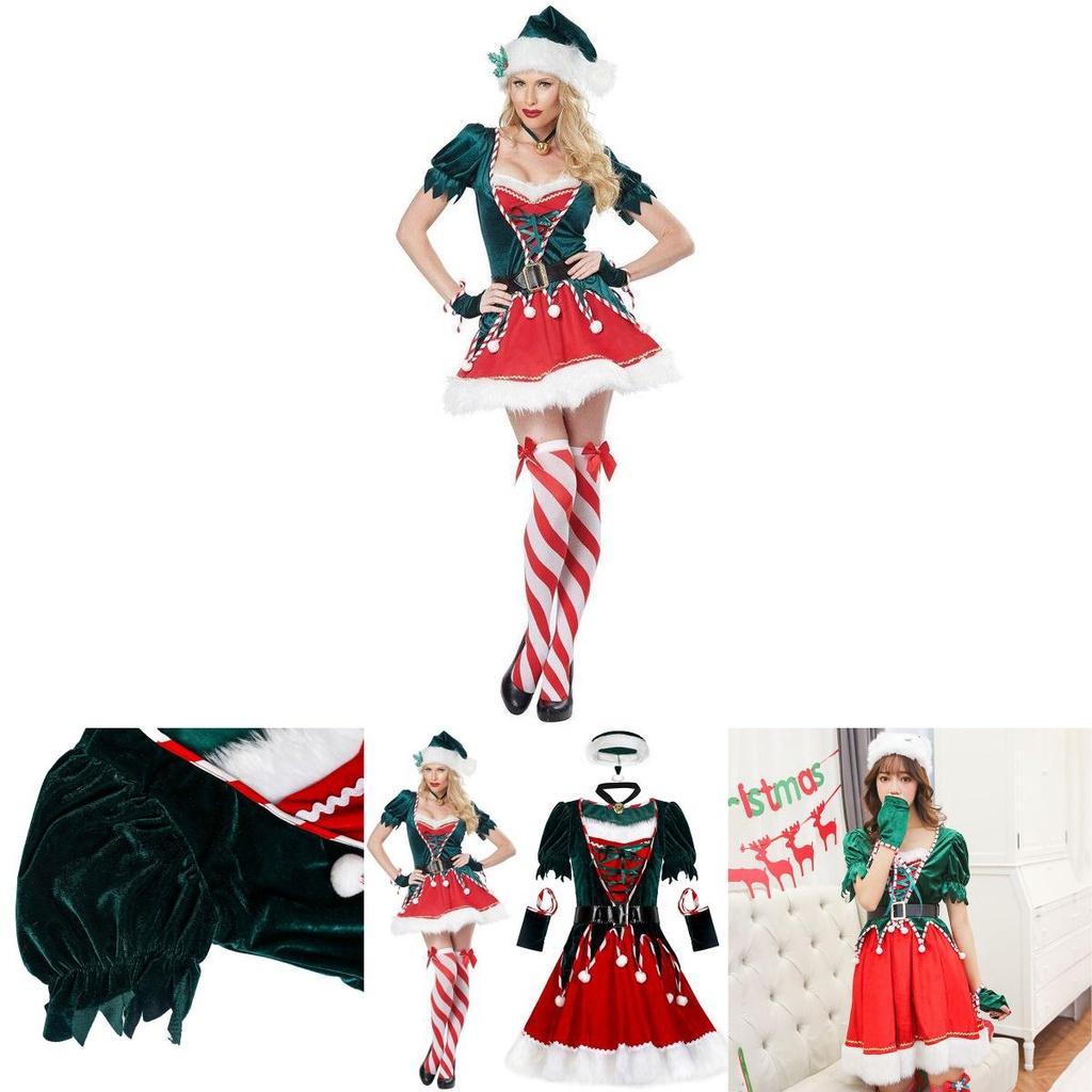Festive Short Sleeve Santa's Helper Costume With Soft Touch Velvet Material