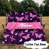 Custom Name Pink Ribbon Butterfly Blanket  Ideal Bedding Blanket Perfect for Travel, Camping, Living Rooms, Offices, Sofas, Fan Christmas gift