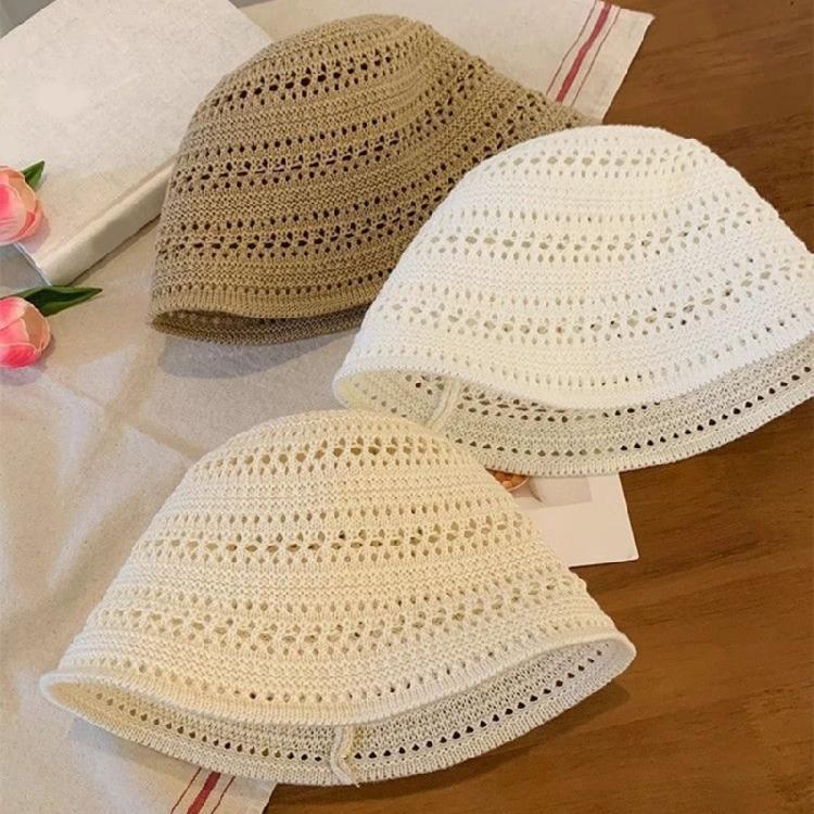 Cotton Yarn Crochet Bucket Hat Soft Breathable Unisex Cap Beach Vacation Sun Cap For Beach Travel Daily Use