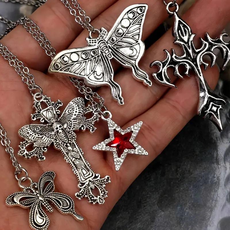 

Набор готических ожерелий из 5 штук для женщин, украшения на Хэллоуин, кулон в виде сердца, летучей мыши, паука, креста, цепочка для свитера, модные повседневные аксессуары, подарок A7