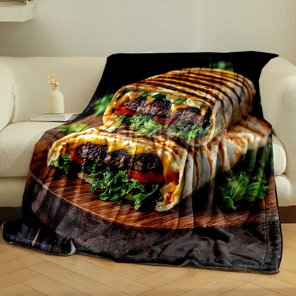 Grilled Cheeseburger Wrap print blanket soft and cozy perfect for the living room bed sofa or a nap,gift