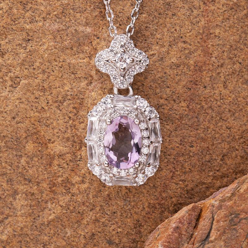 Natural Color Treasure Amethyst Citrine Ring Women'S S925 Sterling Silver Pendant Light Luxury High-End Jewelry