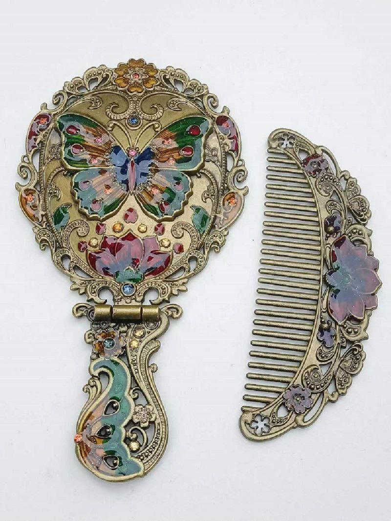 Европейский ретро складной набор зеркала и расчески: Портативная ручка в русском стиле для макияжа