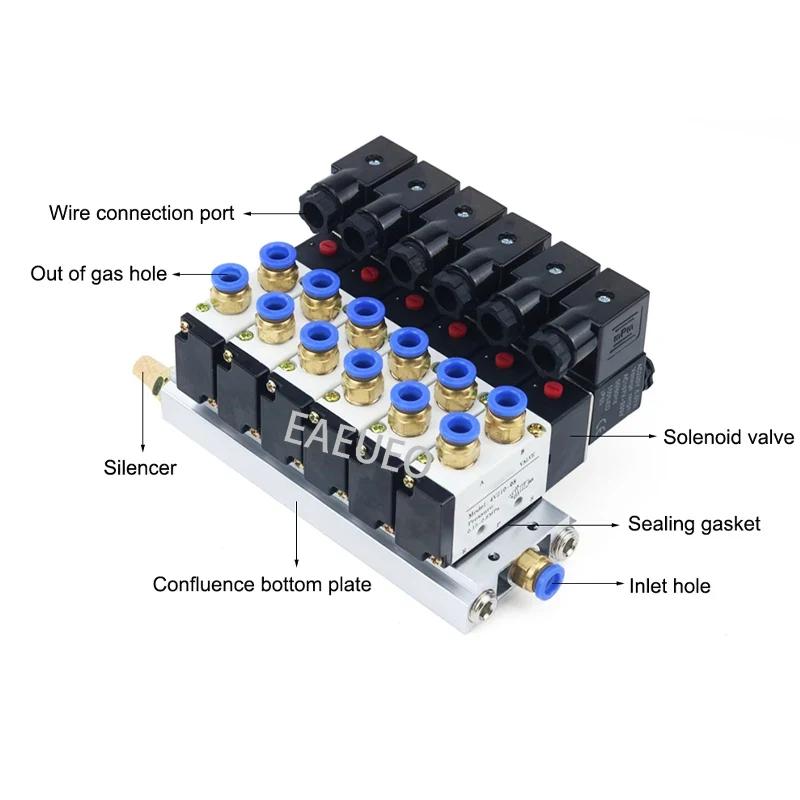 12/24V DC 110/220V AC Multi Option 4V210-08 Pneumatic Solenoid Valve Block With Muffler Fitting Base Manifold 2/3/4/6 Way