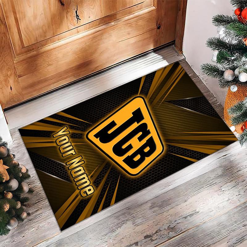 JCB Crystal Velvet Rug, Custom Name Text Personalized Non‑Slip Floor Mat for Home Decor Gift