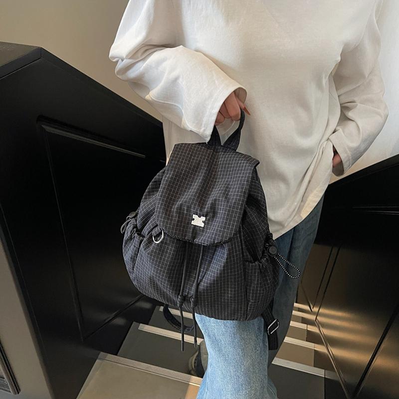 Women'S Stylish Nylon Multiple Pockets Drawstring Backpack Elegant Solid Color Student Small Shoulder Bag Work, Travel & Daily Use CLE