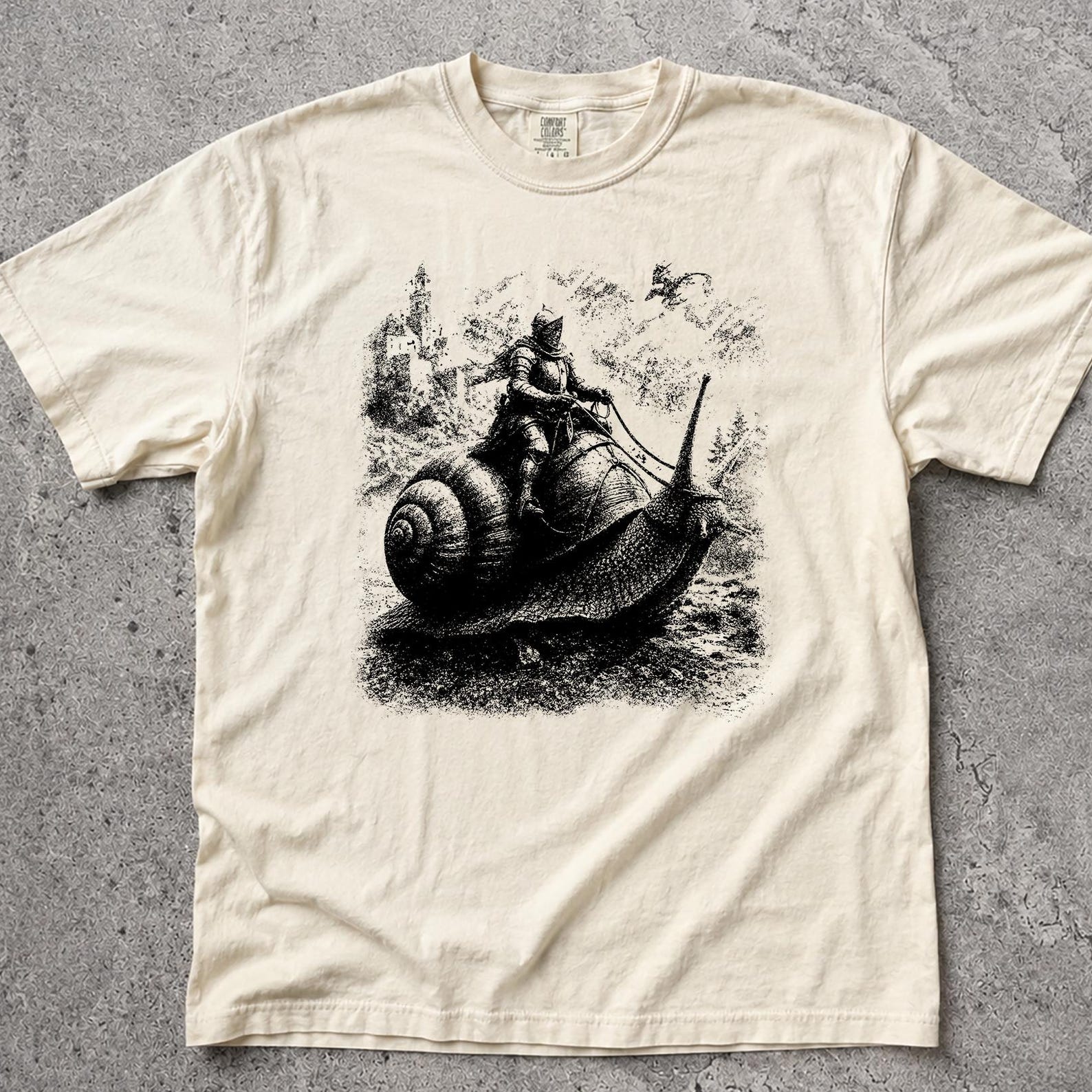 Snail Knight Shirt, Vintage Medieval Graphic Tee, Funny Snail Meme Shirt, Gothic Dark Art T-Shirt, Comfort Colors Fantasy Lover Gift 2XL
