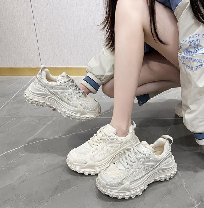 Fashion 5CM Air Mesh Genuine Leather Chunky Sneaker Hollow Women Sandals Vulcanize Loafer Platform Wedge Flats Comfy Summer Shoes