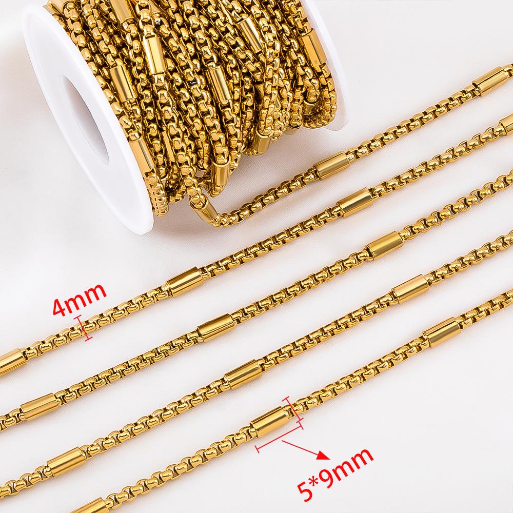 2M 1M 0.5M Hip Hop Black PVD Stainless Steel Box Tube Cable Beaded Chains DIY Men Necklace Jewelry Making Bracelet Supplies Bulk