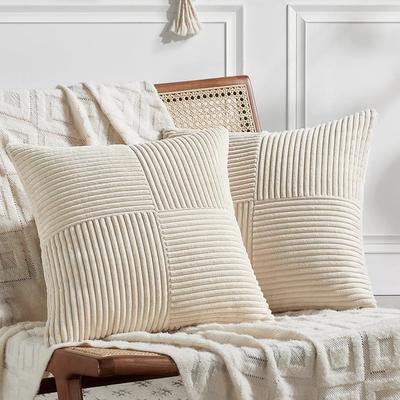 2 Stück Bohemischer Stil Cord gestreifte Kissenbezüge 18x18 Zoll Streifen für Sofa, Schlafzimmer, Wohnzimmer - Herbst Hausdekoration, Dekorative Kissenbezüge