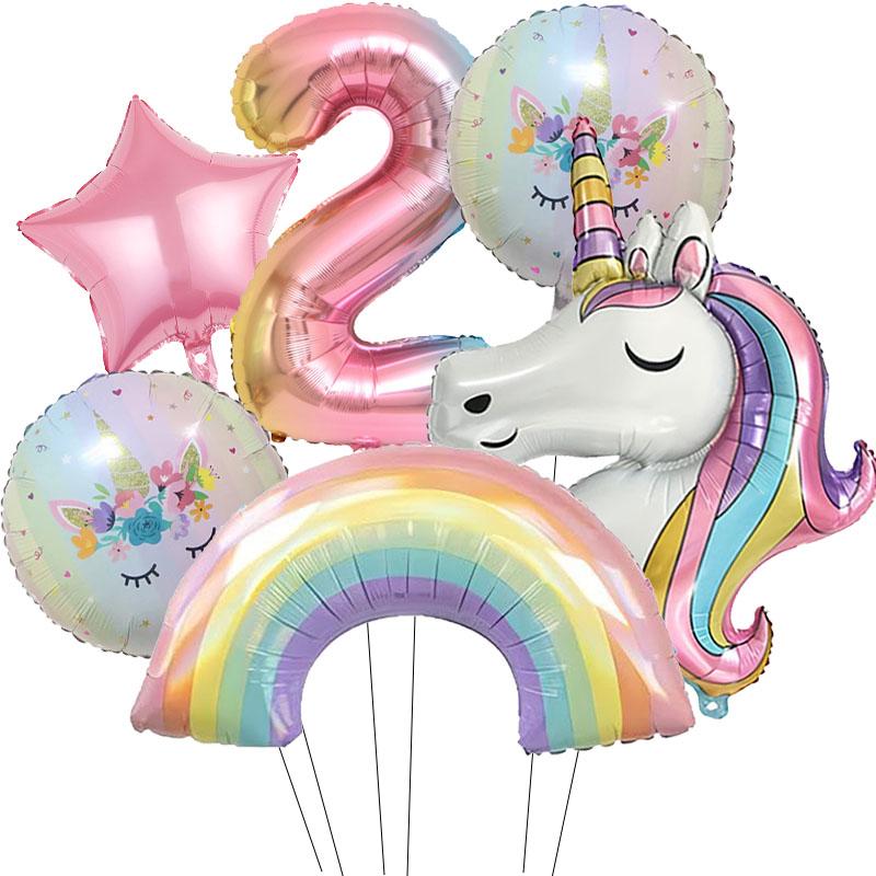 

Rainbow Unicorn Foil Balloon 32inch Gradient Number Balloon Unicorn Party Supplies Unicorn Birthday Party Decoration Baby Shower as picture