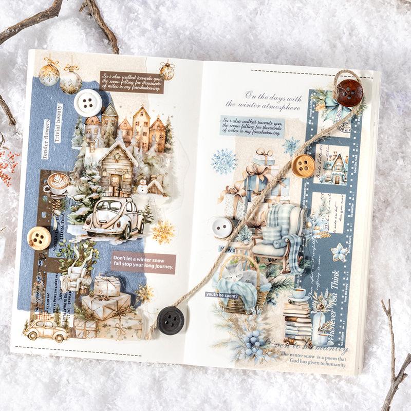 Mr. Paper, Winter Character Theme Dual Material Landscape Stickers, Scrapbook, Phone Case, Diary Decoration, Stationery Stickers