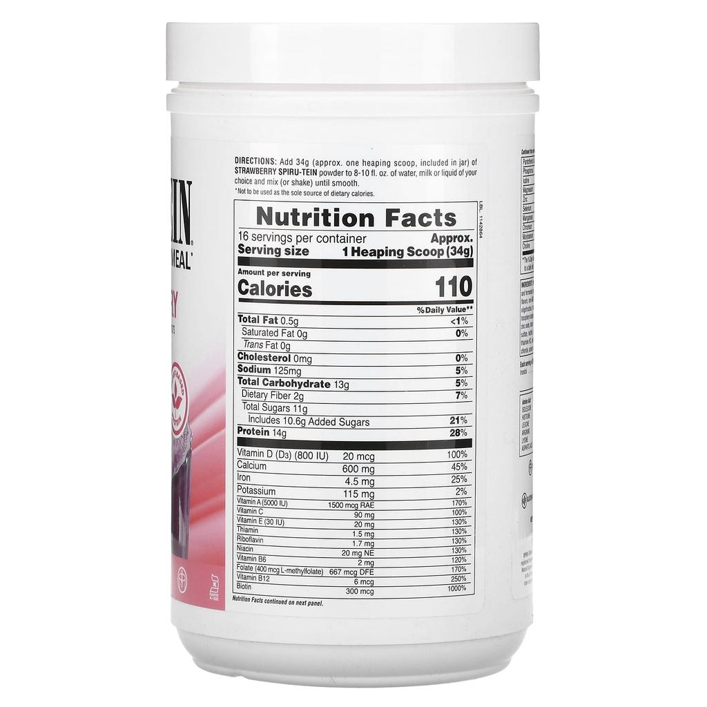 Spiru-Tein, Protein Powder Meal, Strawberry Flavor, 544G (1.2Lb)