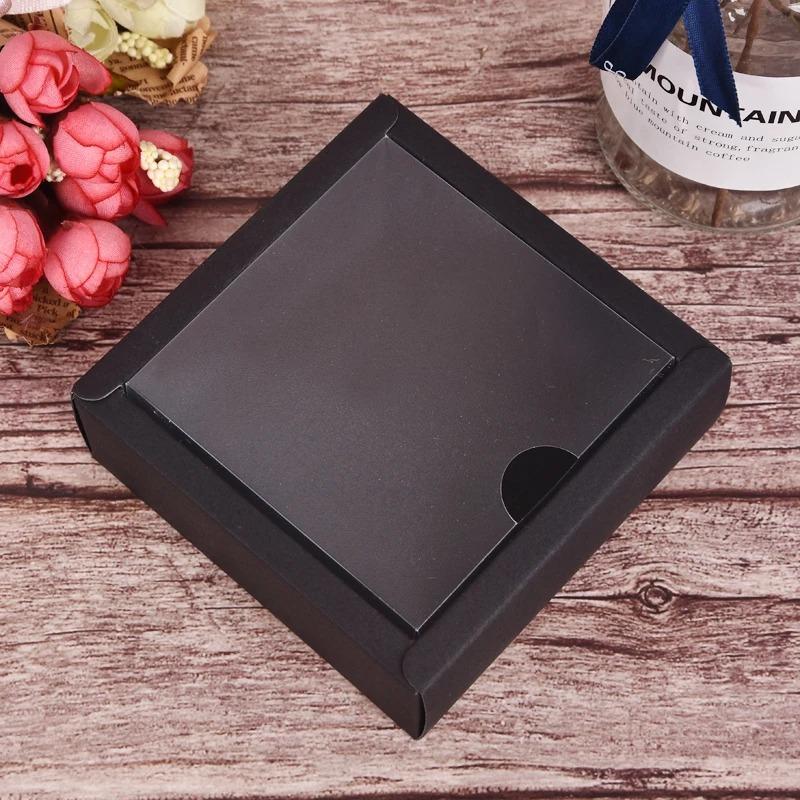 10pcs Square Kraft Paper Flip Box Transparent Frosted PVC Cover Carton Candy Desserts Cosmetic Soap Storage Packaging Boxes