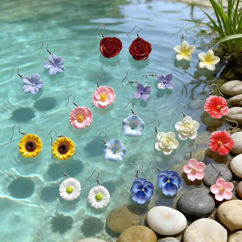 Neue Boho 3D Blumen Hängeohrringe für Damen Bunte Harz Blumen Hängeohrringe für Sommer Strandurlaub Tägliches Tragen Schmuck