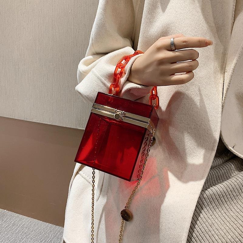 2025 summer Korean version acrylic transparent box chain small square bag portable shoulder messenger women's bag portable