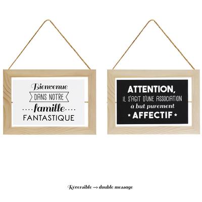 [Q4456] - Ahşap çift taraflı 'Mesajlar' kapı plaketi (. . . harika aile . . . ) - 24x17 cm