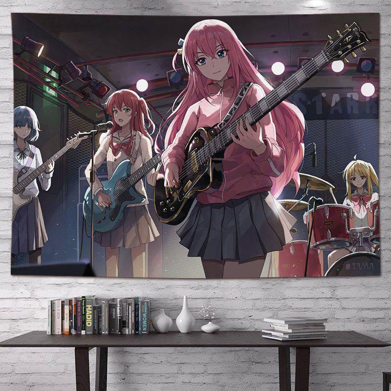 Anime Live Band Tapestry Wall Hanging School Girls Guitars Drums Concert Aesthetic Wall Art Dorm Bedroom Decor