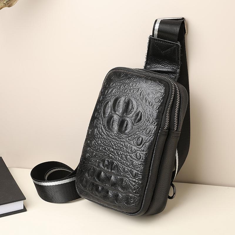 Men'S Leather Breast Bag Casual Large Capacity Messenger Bag Outdoor Trend Backpack First Layer Cowhide Chest Satchel