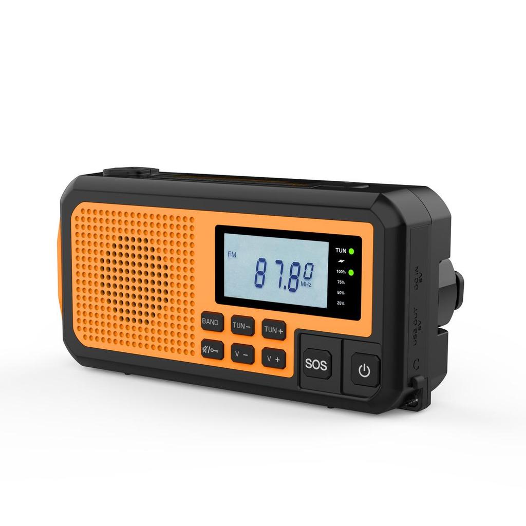 Solar-Powered Multi-Function Emergency Radio and Flashlight with Hand Crank and Power Bank