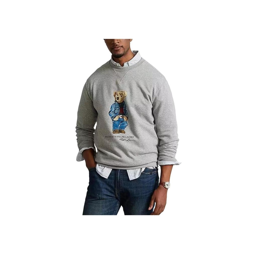 Polo Ralph Lauren FW23 Bear Pattern Signature Crewneck Long Sleeve Fleece Sweatshirt Men Sweatshirt Gray MNPOKNI16810695-F16