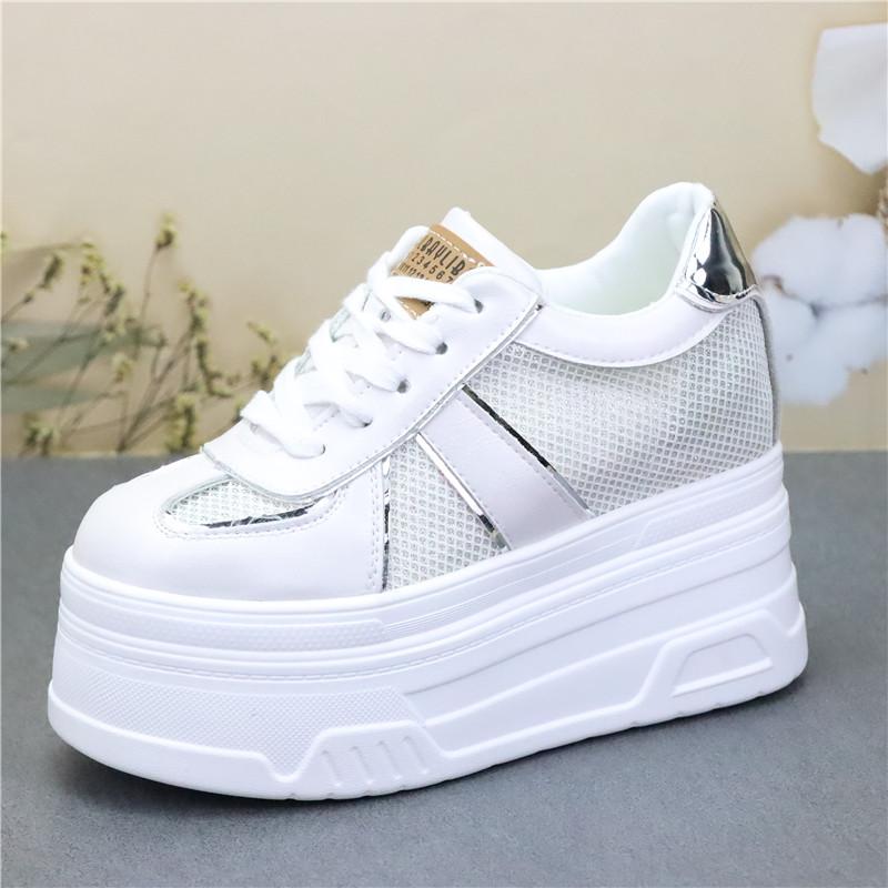 Modă Pantofi cu toc pană cu platformă de 12 cm pantofi sport pantofi cu toc platformă albă plasă aerată decupat pantofi femei zapatos de mujer