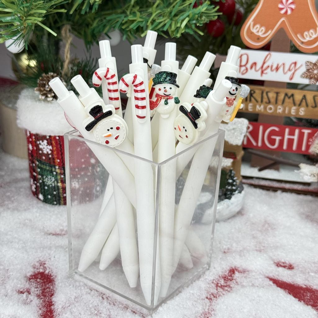 10Pcs White Cartoon Christmas Quick-drying Ink Ballpoint Pen Stationery for Christmas Gifts Holiday Gift Novelty Stationery Teacher Party Favors Back