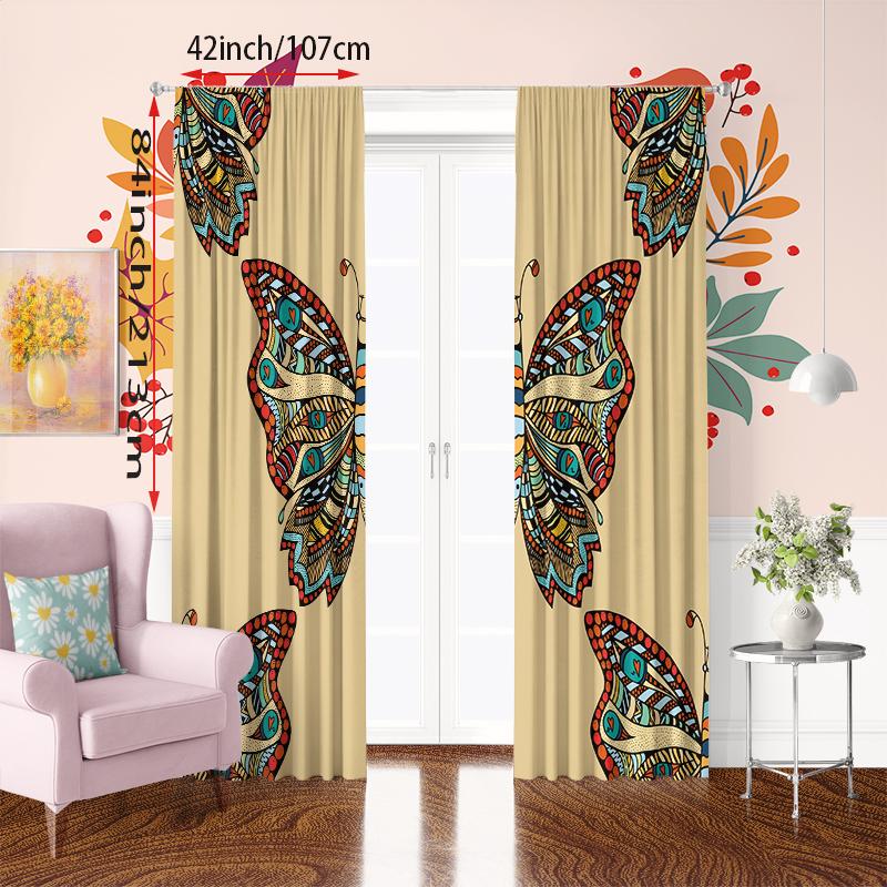 2PCS- Hand-painted butterfly - Printed curtain - Polyester material - suitable for bedroom, living room, study private space