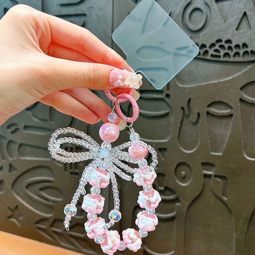 Anti-lost Bow String Bead Mobile Phone Chain Colorful Ball Beaded Phone Strap Christmas Gifts