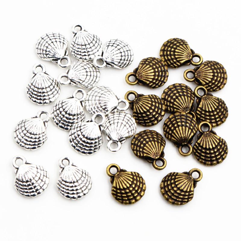 20pcs Charms double sided shell 13x10mm Antique Making pendant fit,Vintage Tibetan Silver Plated Bronze,DIY bracelet necklace