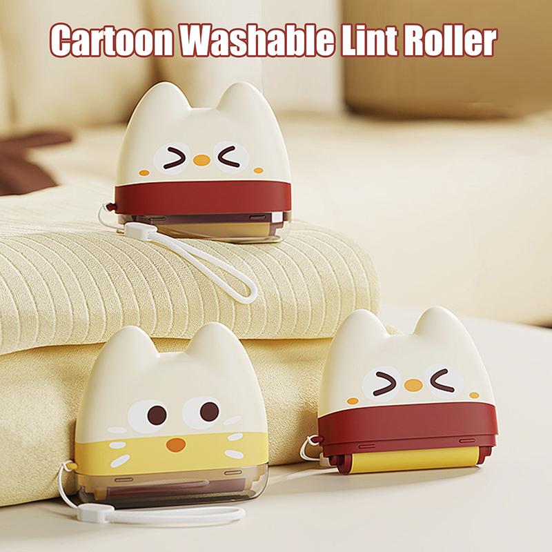 1Pc Cute Cartoon Dual-Use Washable Lint Roller, 2-In-1 Lint Remover, Mini Portable Lint Roller, Pet Hair Removal Tool